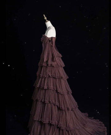 A Line Off The Shoulder Beads Tulle Long Prom Dress Evening Dress HZ1023